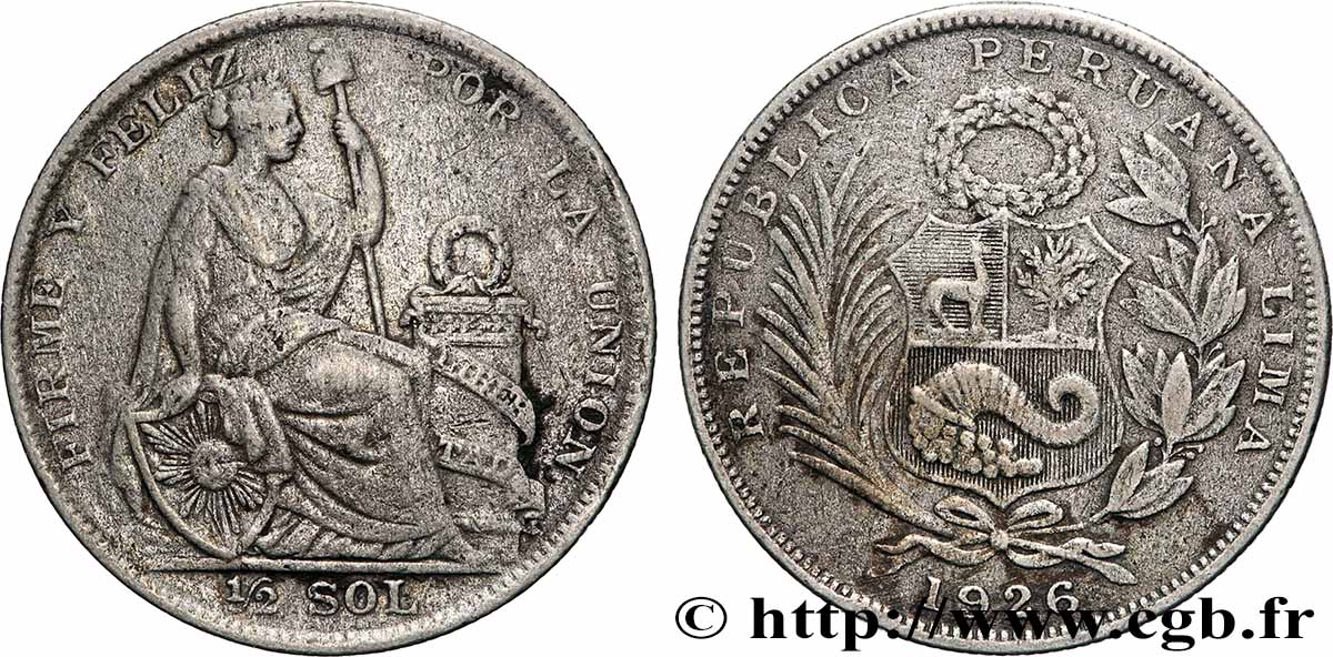 PÉROU 1/2 Sol “Liberté” 1926 Lima TB+ 