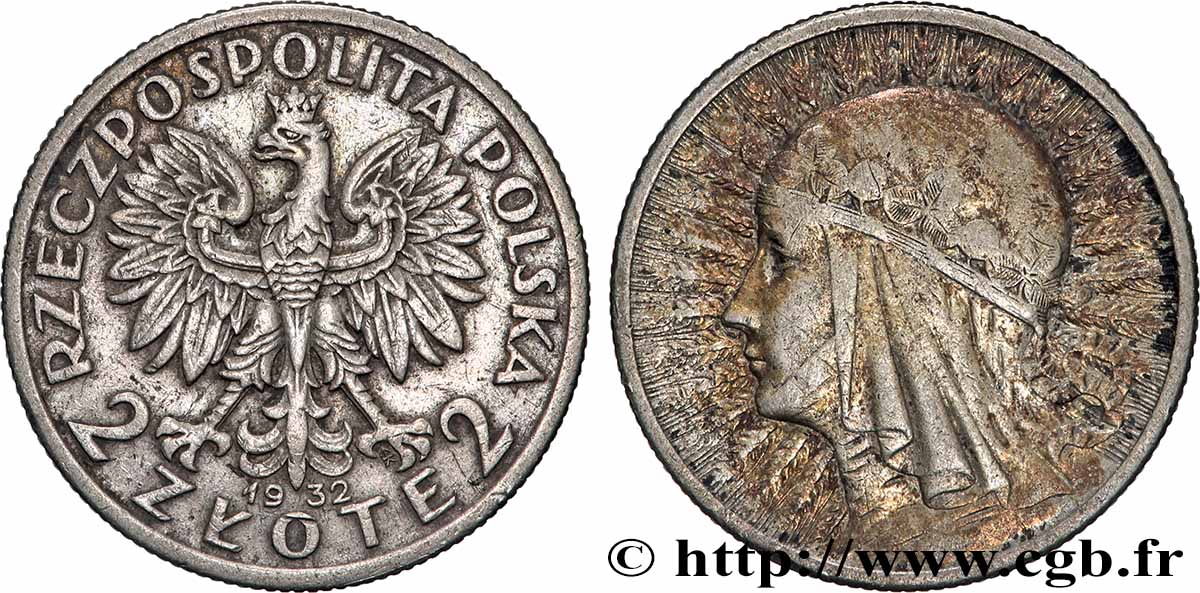 POLOGNE 2 Zlote Reine Jadwiga 1932 Varsovie TTB 
