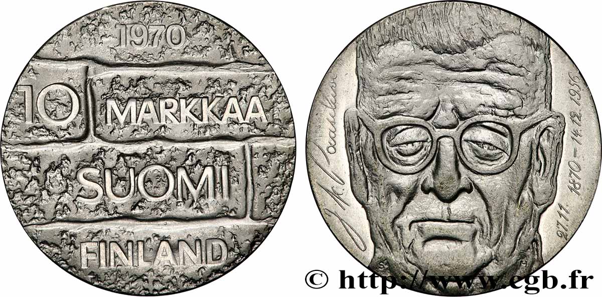 FINLAND 10 Markkaa centenaire naissance du président Paasikivi 1970  MS 
