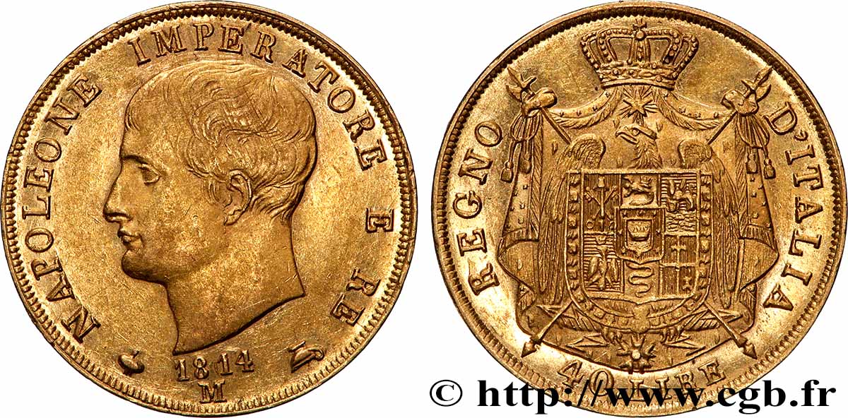 ITALIE - ROYAUME D&nbsp;ITALIE - NAPOLÉON Ier 40 Lire 1814 Milan SUP 