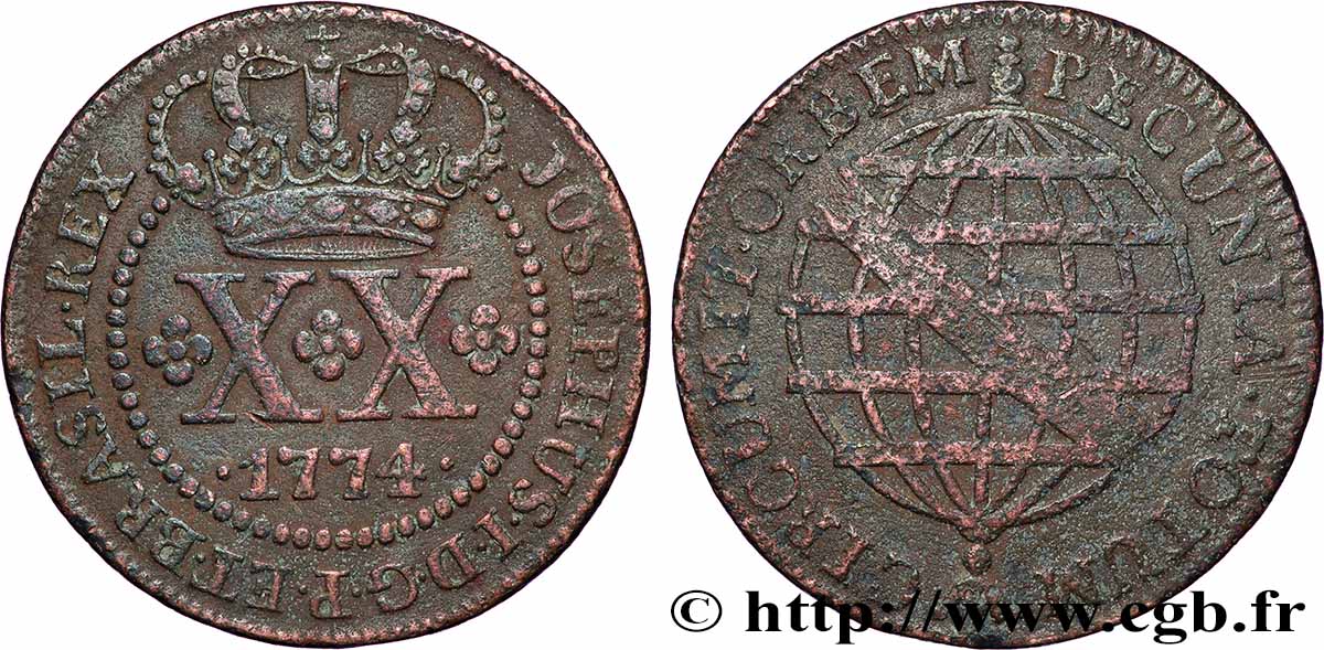 BRÉSIL - JOSEPH Ier 20 Réis  1774 Lisbonne q.BB 