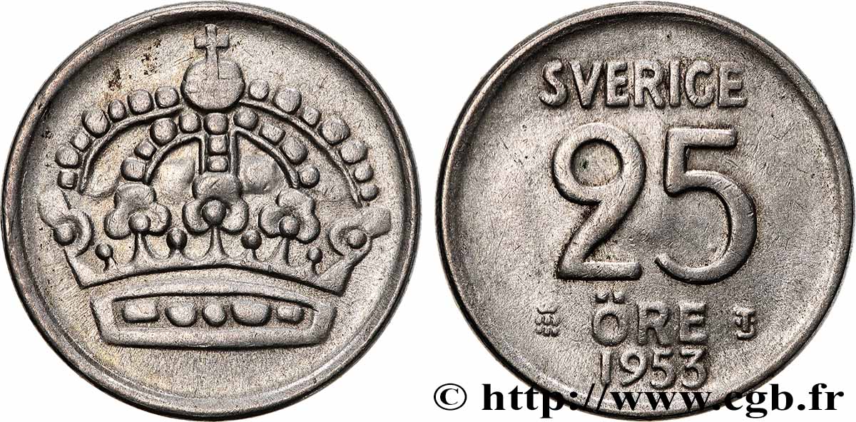 SVEZIA 25 Ore Gustave VI Adolphe 1953 Kungsholmen q.SPL 