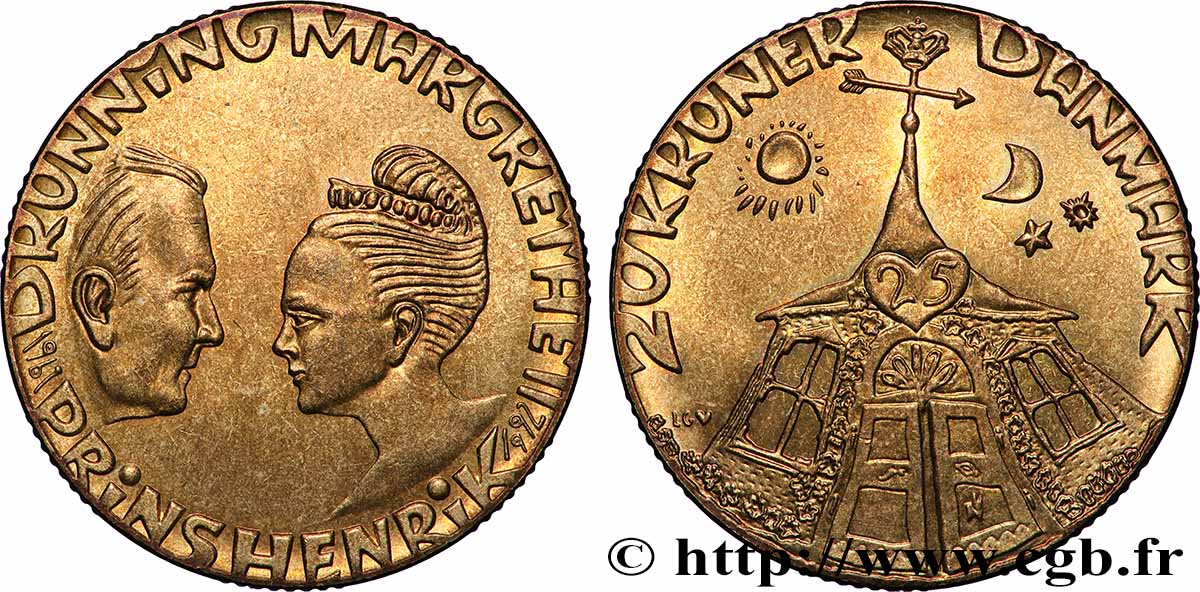 DÄNEMARK 20 Kroner Noces d’argent 1992 Copenhague fST 