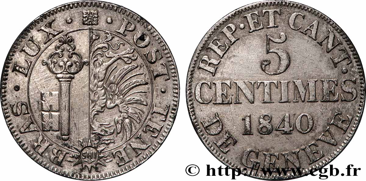 SCHWEIZ - REPUBLIK GENF 5 Centimes 1840  SS 