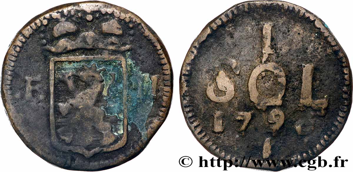LUXEMBOURG 1 Sol emblème frappe au nom de François II (monnaie de siège) 1796  VF 