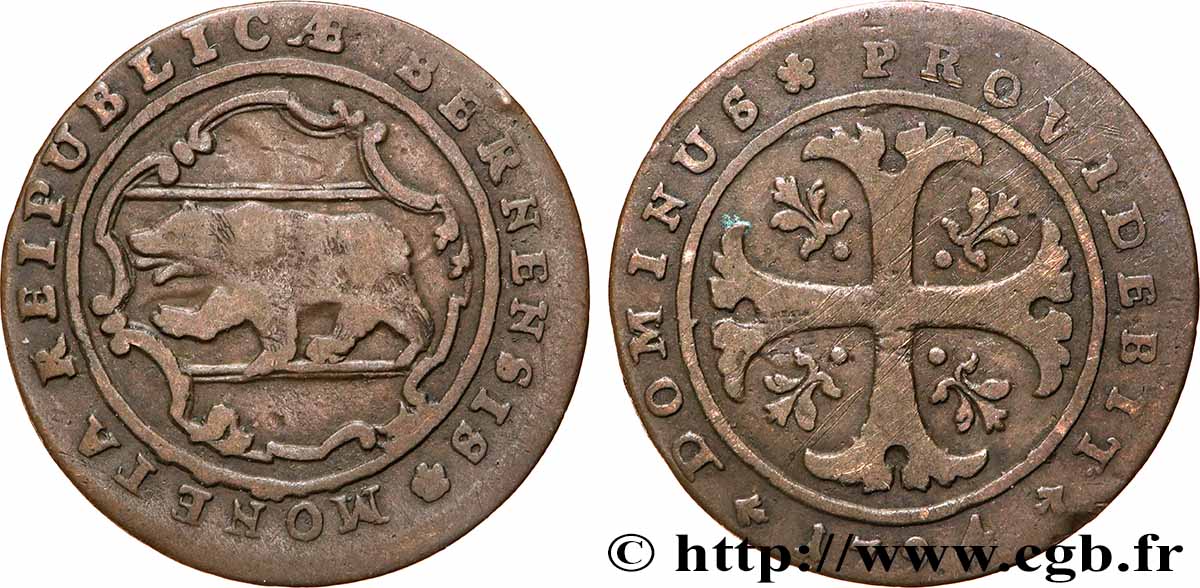 SWITZERLAND - CANTON OF BERN 1/2 Batzen 1794 Berne VF 