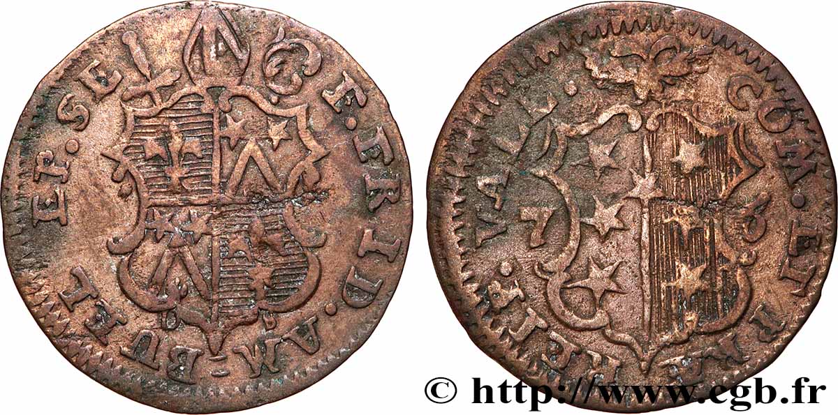 SUISSE - CANTON DU VALAIS 1/2 Kreuzer canton de Sitten frappe au nom du prince évêque François-Joseph-Frédéric Ambuel 1776  TB 