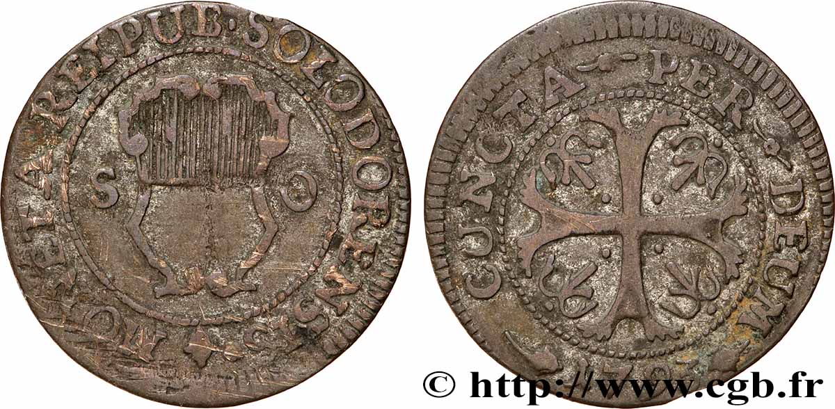 SWITZERLAND - SWISS CONFEDERATION - CANTON OF SOLOTHURN 1/2 Batzen (2 Kreuzer) - Canton de Solothurn 1793  VF 