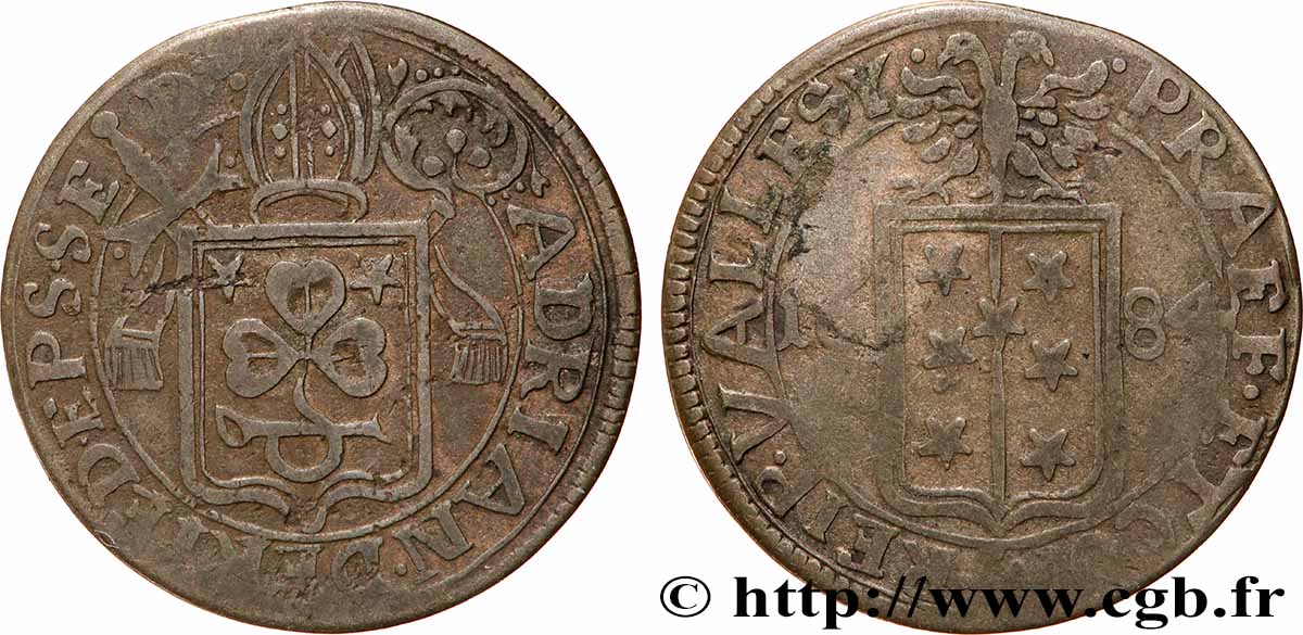 SUISSE - CANTON DU VALAIS 1 Batzen canton de Sitten frappe au nom du prince évêque Adrien V von Riedmatten 1684  TTB 