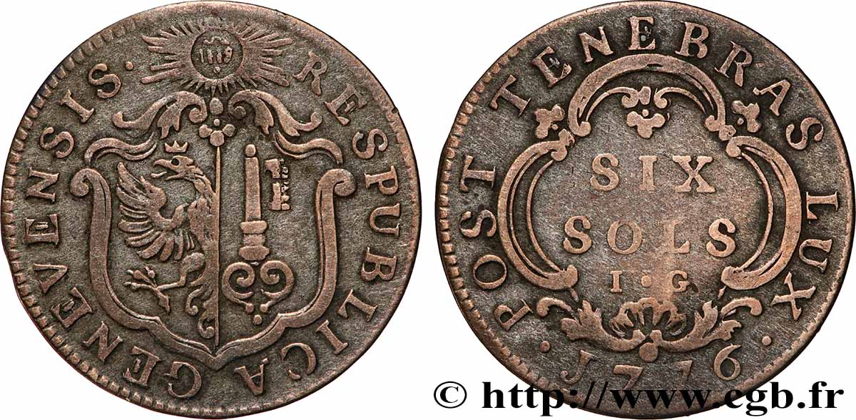 SWITZERLAND - REPUBLIC OF GENEVA 6 Sols 1776  XF 