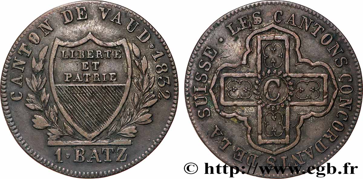 SUISSE - CANTON DE VAUD 1 Batzen 1832 Lausanne AU 