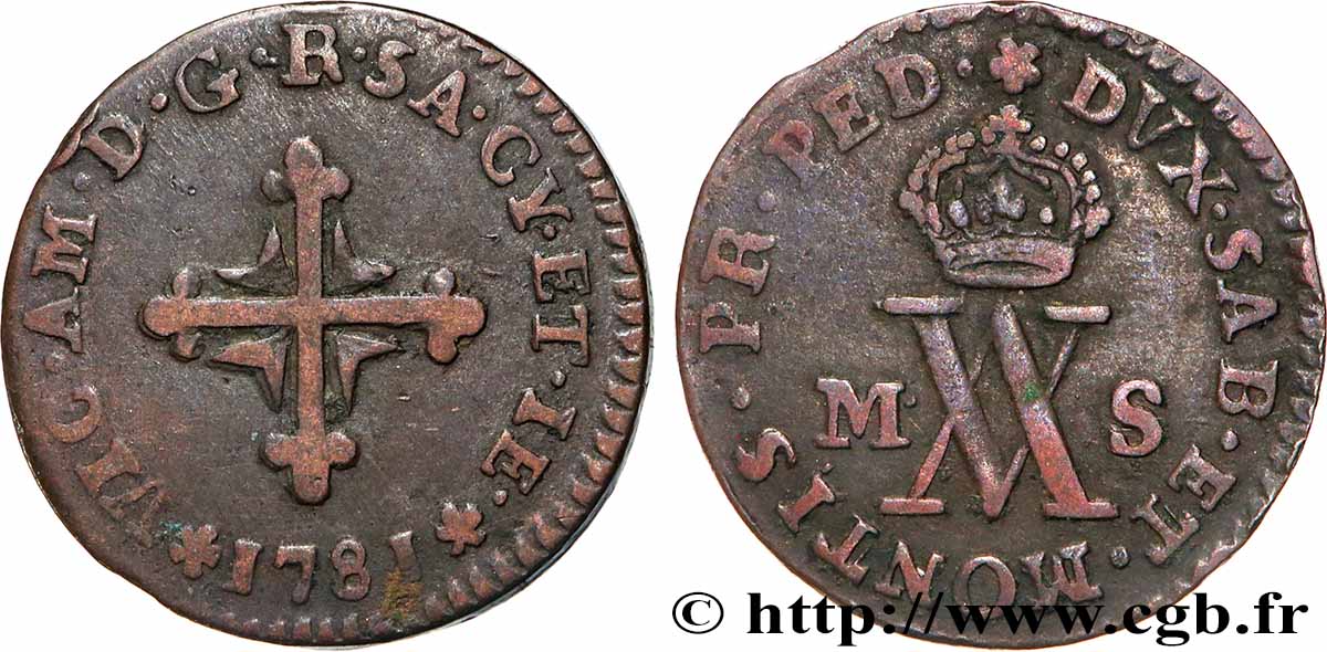 SAVOIE - DUCHÉ DE SAVOIE - VICTOR-AMÉDÉE III Demi-sol (mezzo soldo) 1781 Turin TTB 