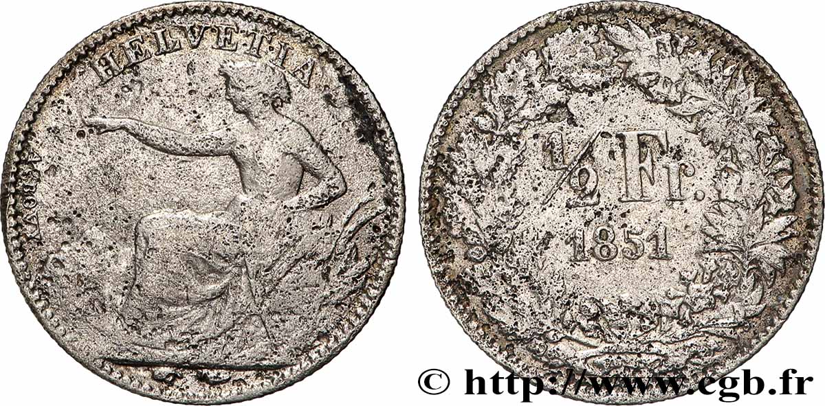 SUISSE 1/2 Franc Helvetia 1851 Paris TB 