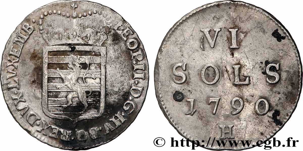 LUXEMBOURG 6 Sols emblème frappe au nom de Léopold II 1790 Günzburg VF 