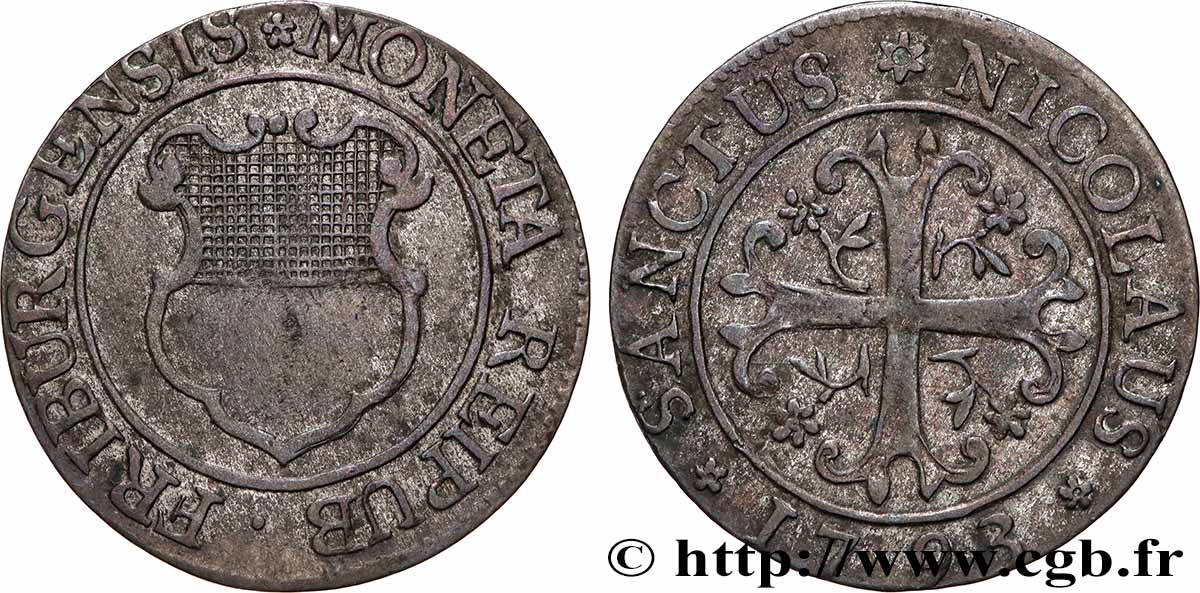 SUISSE - CANTON DE FRIBOURG 2 Kreuzer 1793  TTB 