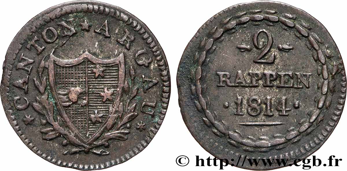 SUISSE - CANTON D&nbsp;ARGOVIE 2 Rappen 1814  TTB 