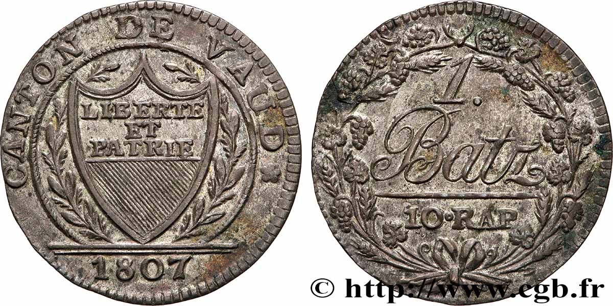 SUIZA - CANTÓN DE VAUD 1 Batzen 1807  MBC+ 