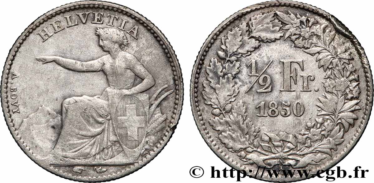 SWITZERLAND 1/2 Franc Helvetia 1850 Paris VF 