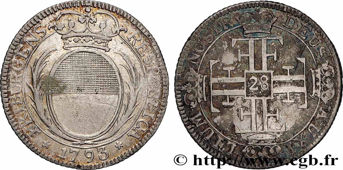 SWITZERLAND - CANTON OF FRIBOURG 28 Kreuzer  République de Fribourg 1793  VF 