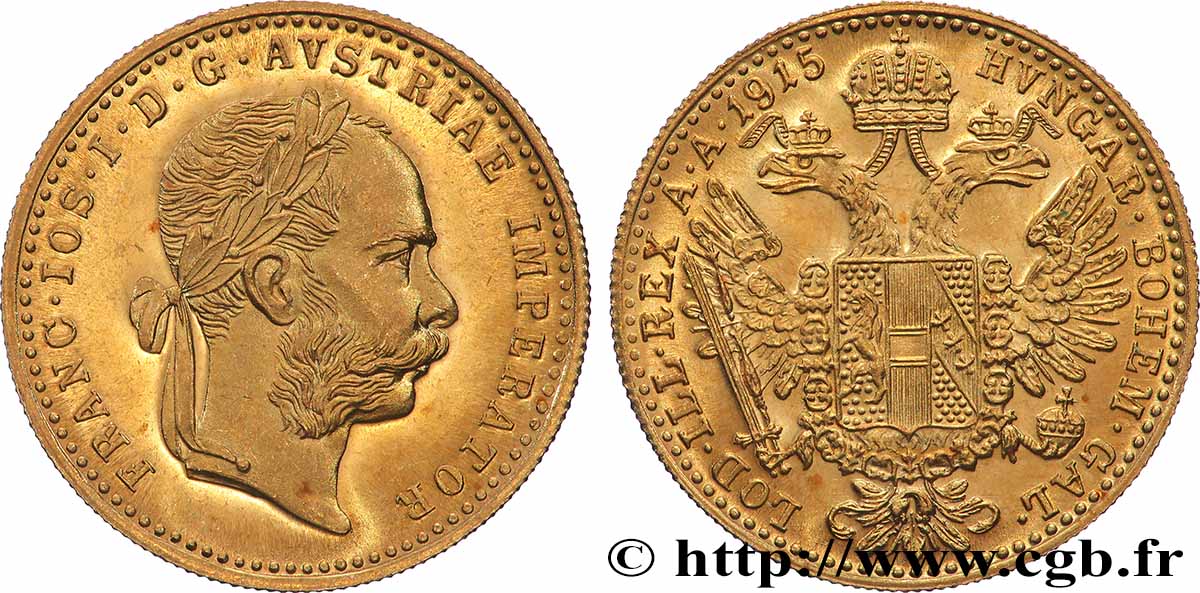GOLD-, PALLADIUM- UND PLATIN-INVESTITIONEN 1 Ducat refrappe moderne François-Joseph Ier 1915 Vienne fST 