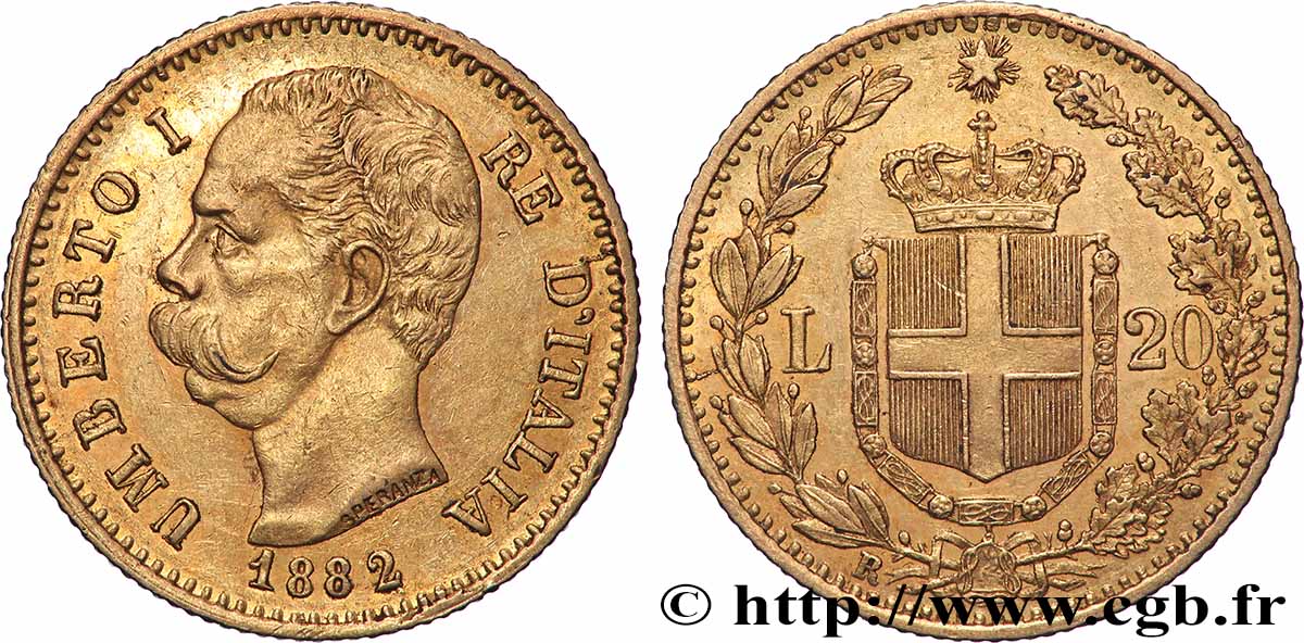 ORO, PALLADIO E PLATINO: INVESTIMENTI 20 Lire Umberto Ier 1882 Rome q.SPL 