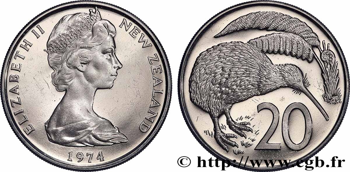 NEW ZEALAND 20 Cents Proof Elisabeth II 1974  AU 