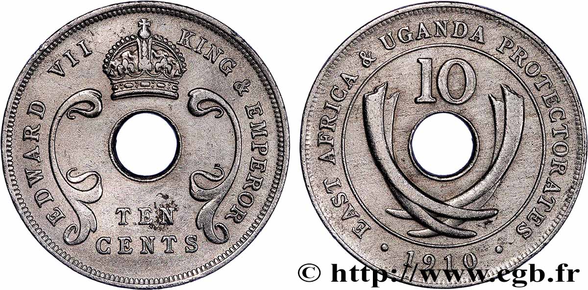 AFRICA DI L&nbsp;EST BRITANNICA E UGANDA - PROTETTORATI 10 Cents East Africa and Uganda Protectorates (Edouard VII) 1910 Londres BB 
