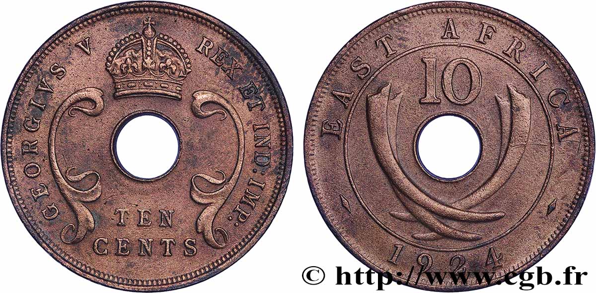 EAST AFRICA (BRITISH) 10 Cents Georges V 1924 Londres XF 