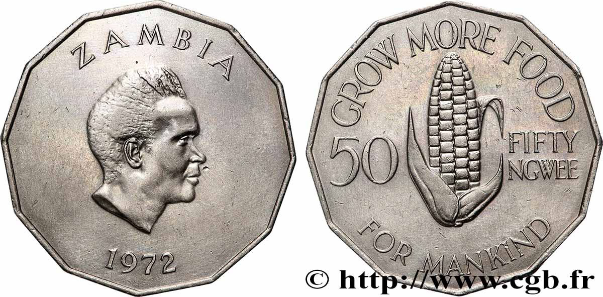 ZAMBIE 50 Ngwee FAO président Kaunda 1972 Llantrisant SUP 