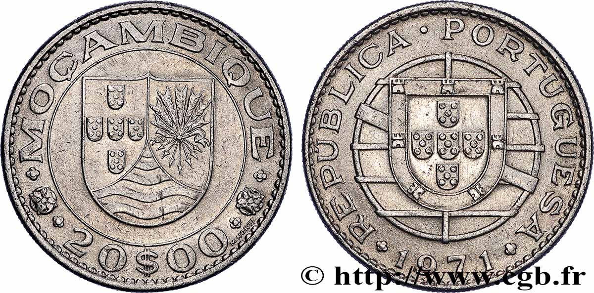 MOZAMBIQUE 20 Escudos colonie portugaise du Mozambique 1971 Lisbonne AU 