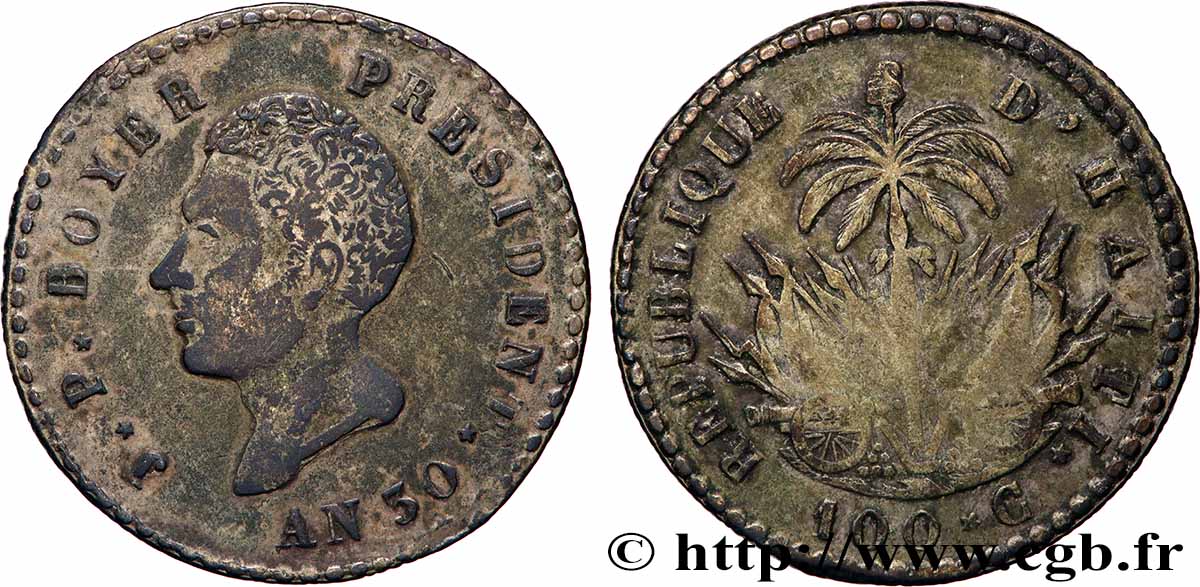 HAÏTI - RÉPUBLIQUE 100 Centimes Jean-Pierre Boyer an 30 1833  TTB 