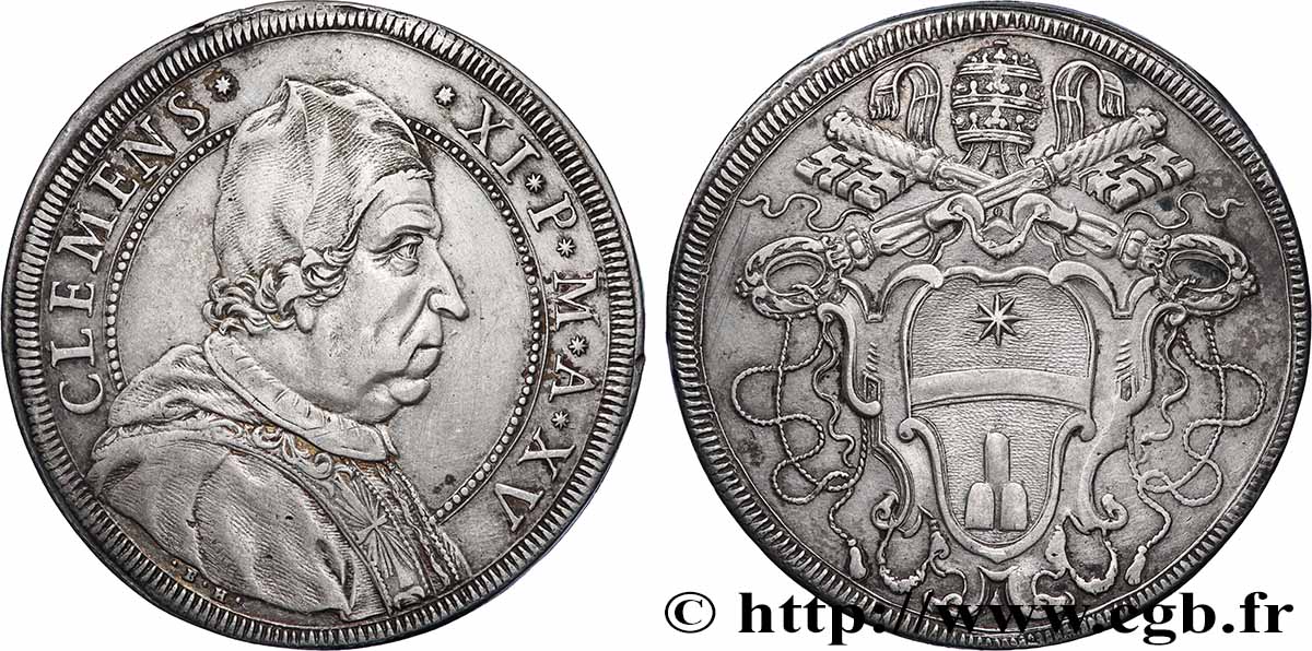 ETATS DU PAPE - CLEMENT XI. Gianfrancesco Albani Piastre  1714 Rome TTB+ 