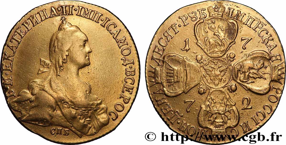 RUSSIE - CATHERINE II 10 Roubles 1772 Saint-Petersbourg TTB 