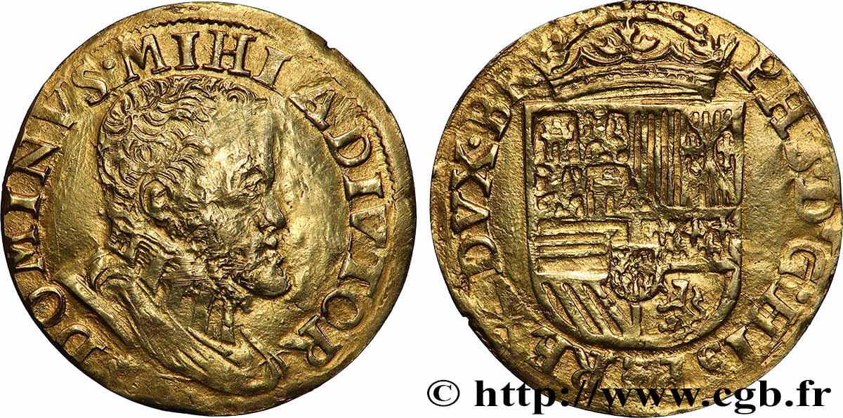 PAYS-BAS ESPAGNOLS - DUCHÉ DE BRABANT - PHILIPPE II D&nbsp;ESPAGNE Demi-réal n.d. Anvers TTB 