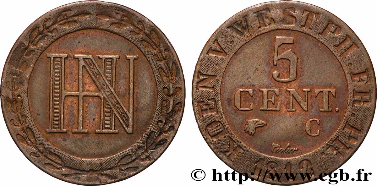 ALLEMAGNE - ROYAUME DE WESTPHALIE 5 Centimes Jérôme Napoléon 1812 Cassel TTB 