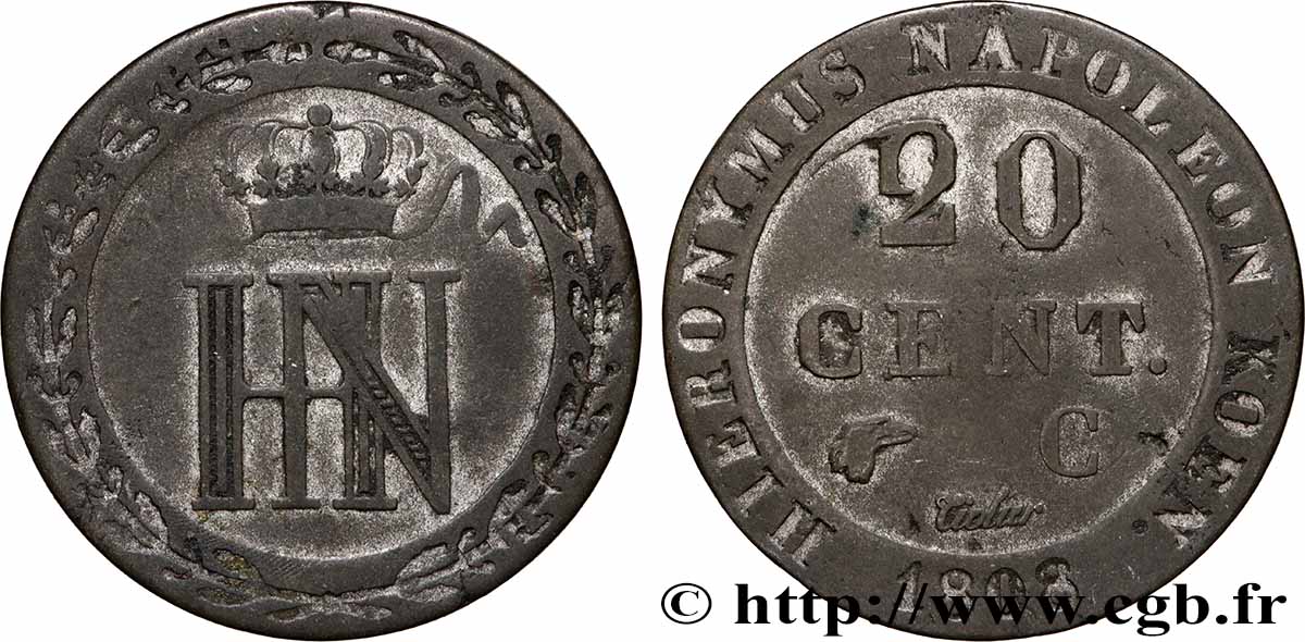 ALLEMAGNE - ROYAUME DE WESTPHALIE 20 Centimes 1808 Cassel TB+ 