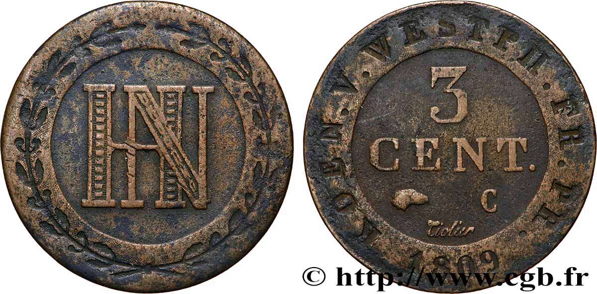 GERMANY - KINGDOM OF WESTPHALIA 3 Cent. Jérôme Napoléon 1809 Cassel - C VF 