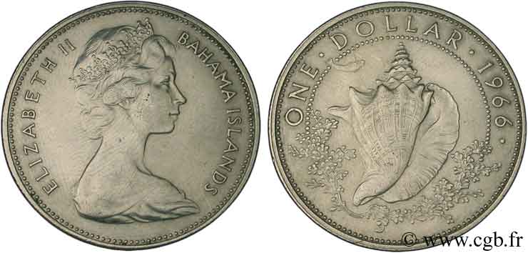 BAHAMAS 1 Dollar Elisabeth II / conche 1966  SPL 