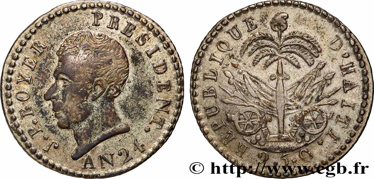 HAÏTI 25 Centimes Jean Pierre Boyer an 24 1827  TB+ 