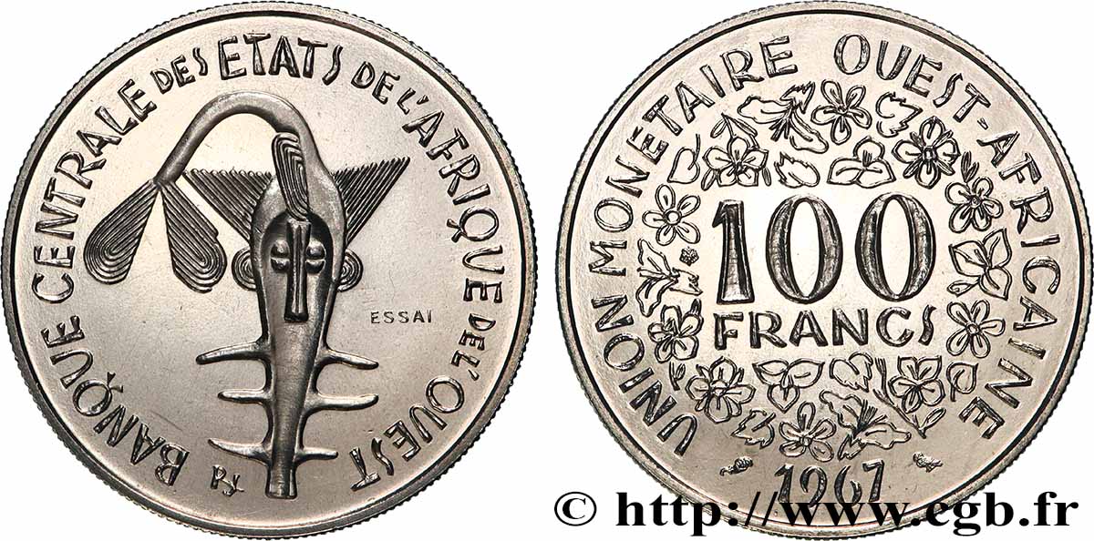 WEST AFRICAN STATES (BCEAO) Essai 100 Francs 1967 Paris MS 