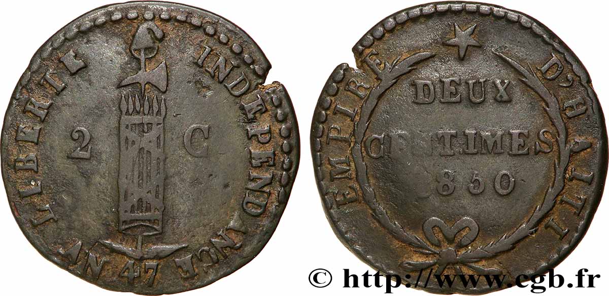 HAITI 2 Centimes faisceau, an 47 1850  VF 