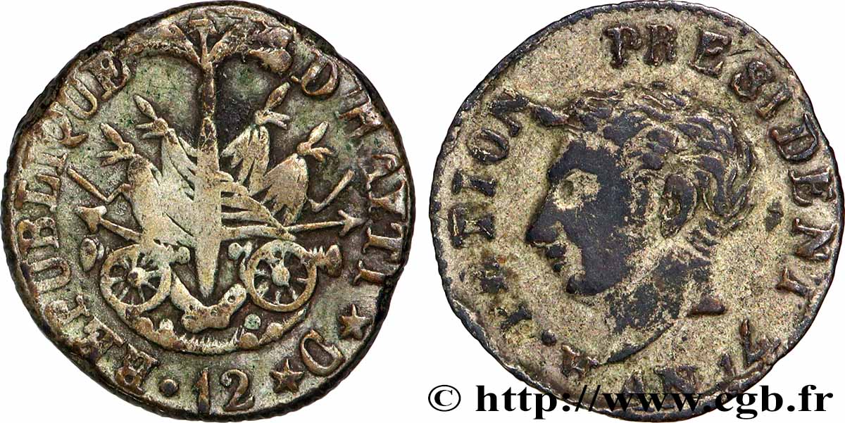 HAITI 12 Centimes Alexandre Sabes Petion, an 14 1817  fSS 