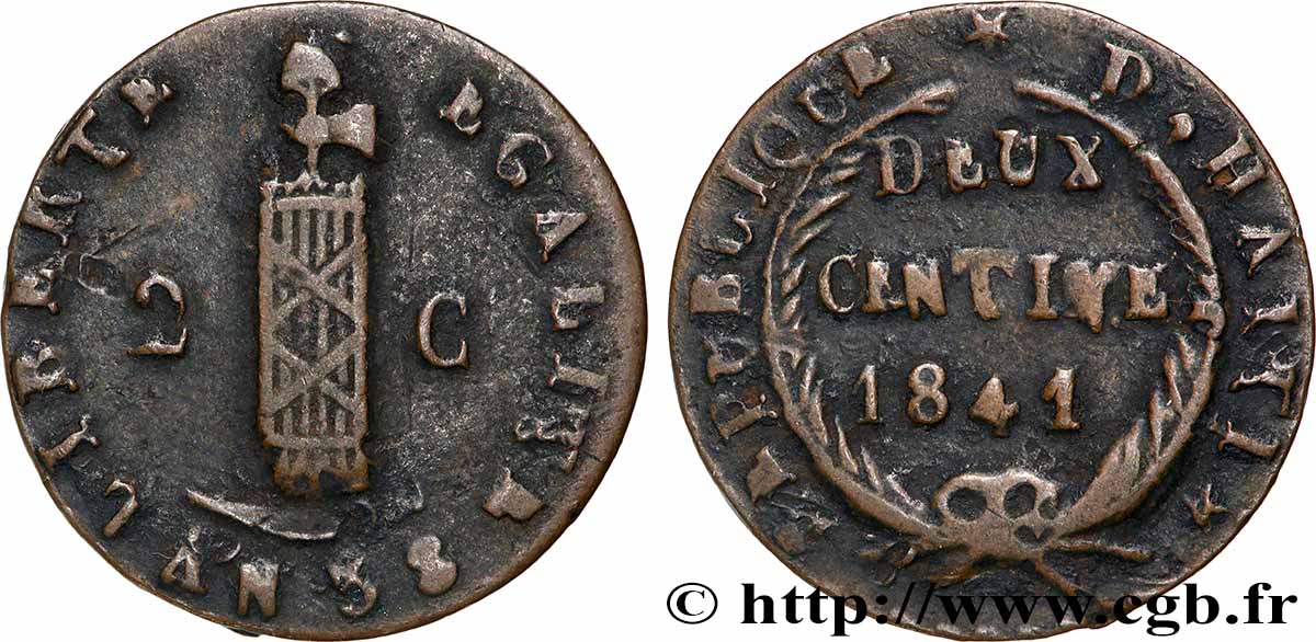 HAITI 2 Centimes faisceau, an 38 1841  BB 