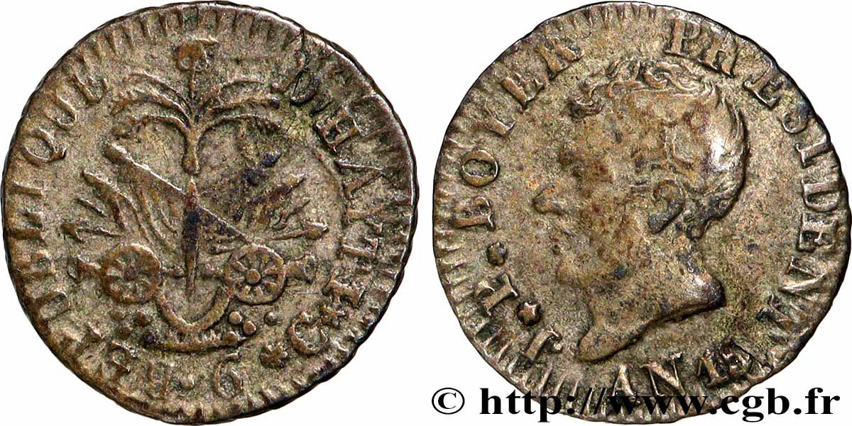 HAITI 6 Centimes Jean-Pierre Boyer an 15 1818  XF 