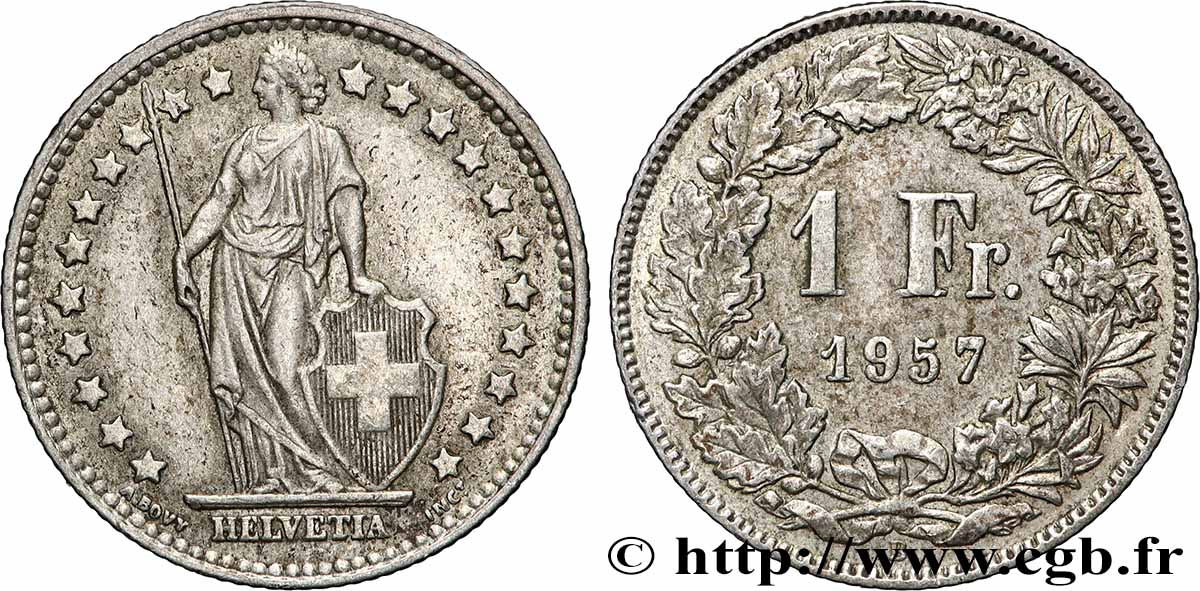 SUISSE 1 Franc Helvetia 1957 Berne - B TTB+ 