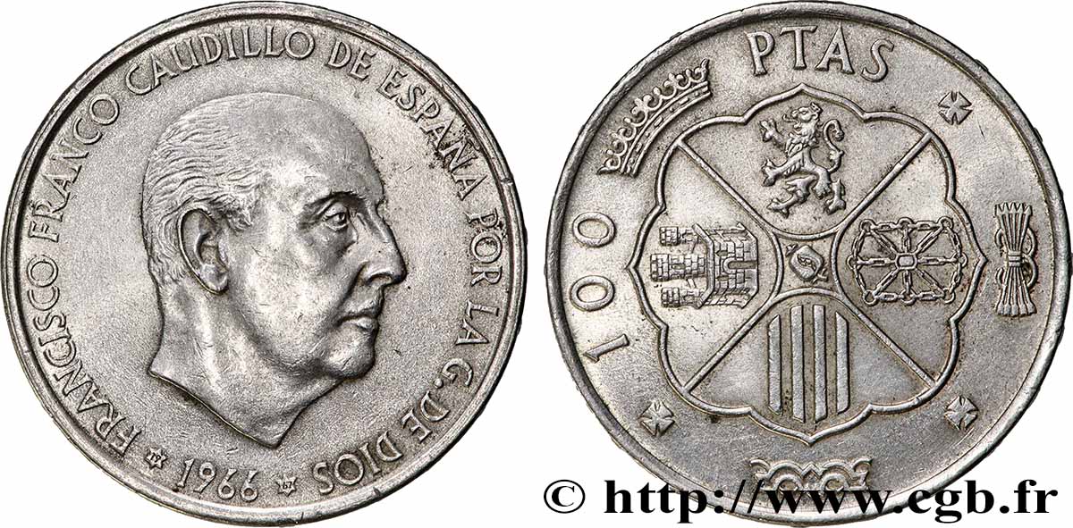 ESPAGNE 100 Pesetas Francisco Franco (1967 dans les étoiles) 1966 Madrid SUP 