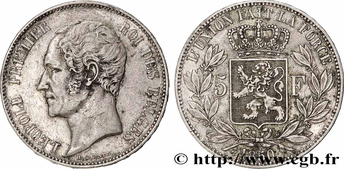 BELGIQUE - ROYAUME DE BELGIQUE - LÉOPOLD Ier 5 Francs  1850  TTB+ 