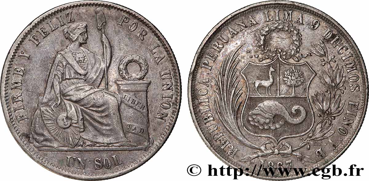 PERú 1 Sol “Liberté” assise 1867  MBC+ 