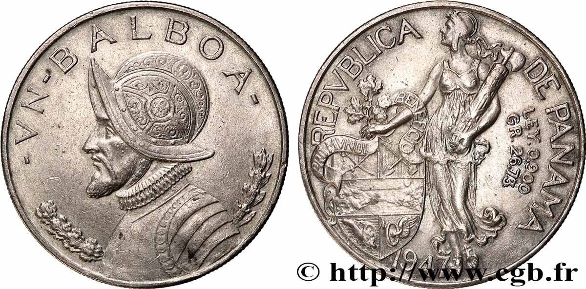 PANAMA 1 Balboa Vasco Nunez de Balboa 1947  TTB+ 