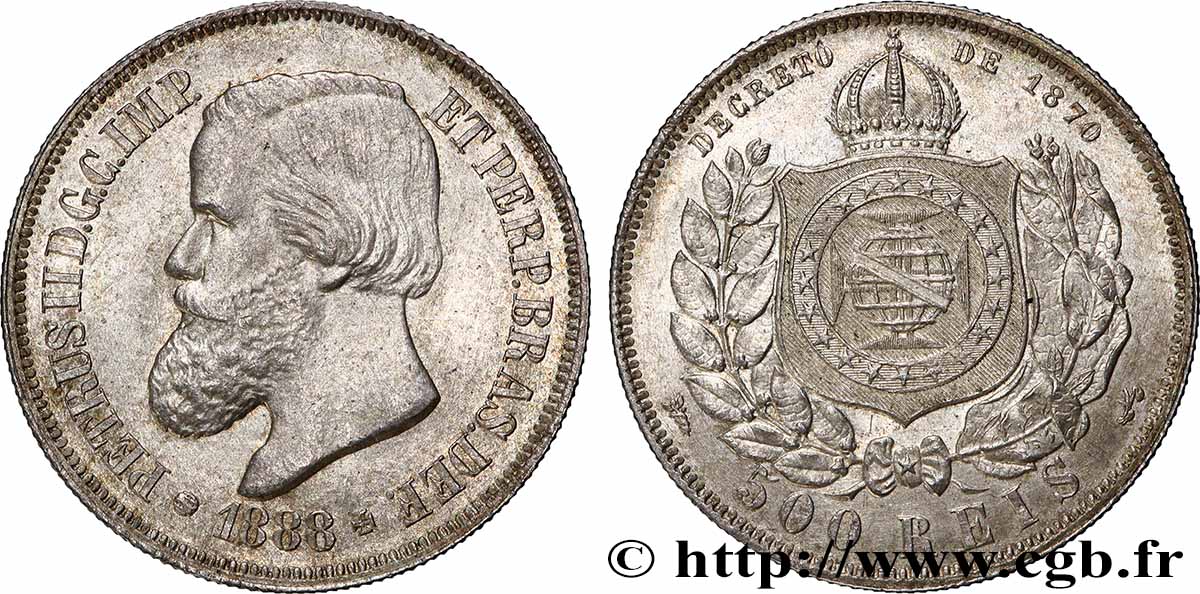 BRÉSIL - EMPIRE DU BRÉSIL - PIERRE II 500 Reis  1888  EBC 